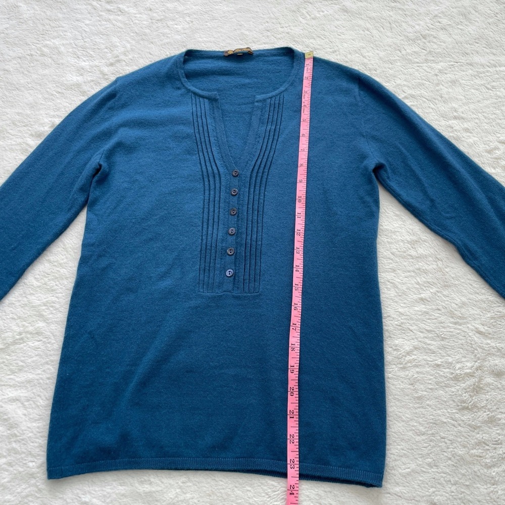 Loro Piana Cashmere Blend Pintuck Henley Sweater Made in Italy Teal Blue Size 44 - Picture 5 of 12